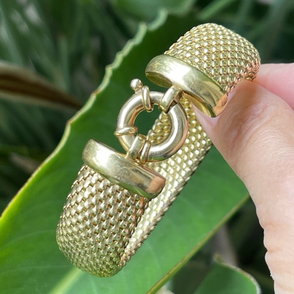 Italian 14K gold plated woven solid sterling silver bangle bracelet - Picture 3 of 11